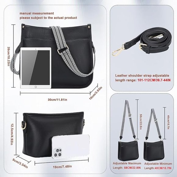 Beautiful Vegan Boho Crossbody Handbag and Purse Set (Black) - Picture 8 of 11